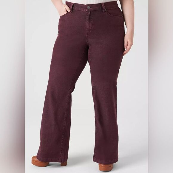 Lane Bryant Maroon Jeans Flex Magic Waistband Signature Fit Mid-Rise Flare 16 - Picture 1 of 10